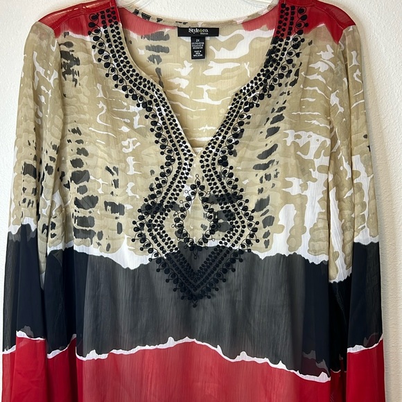 Style & Co. Tops - STYLE & Co Semi Sheer Embroidered NEW Tunic & Tank Top‎ Boho Artsy Lagenlook 2X